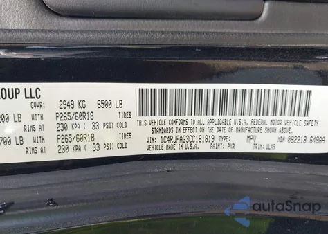 2012 Jeep Grand Cherokee Laredo from USA, damaged, VIN 1C4RJFAG3CC161819